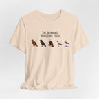 Wingspan Bird Lover graphic tee in Pink, front view showing illustrated bird design