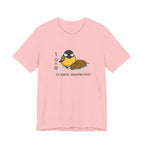 Wingspan Birdwatching graphic tee in Pink, front view showing illustrated bird and pinecone design