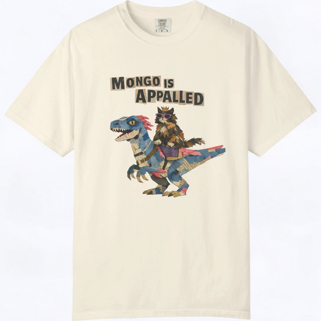 Camiseta beige con ilustración de dinosaurio y texto "Mongo is Appalled", regalo para lectores de fantasía LitRPG